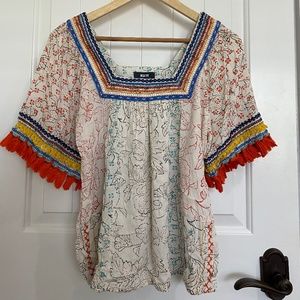 Anthropologie Maeve Paolina Tasseled Blouse Top
